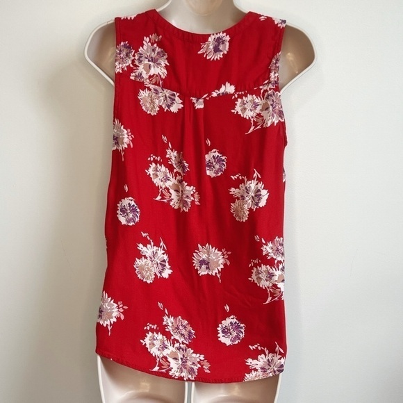 Lucky Brand Floral Button Down Tie Front Tank Top Red Purple White Women’s S - Picture 3 of 8